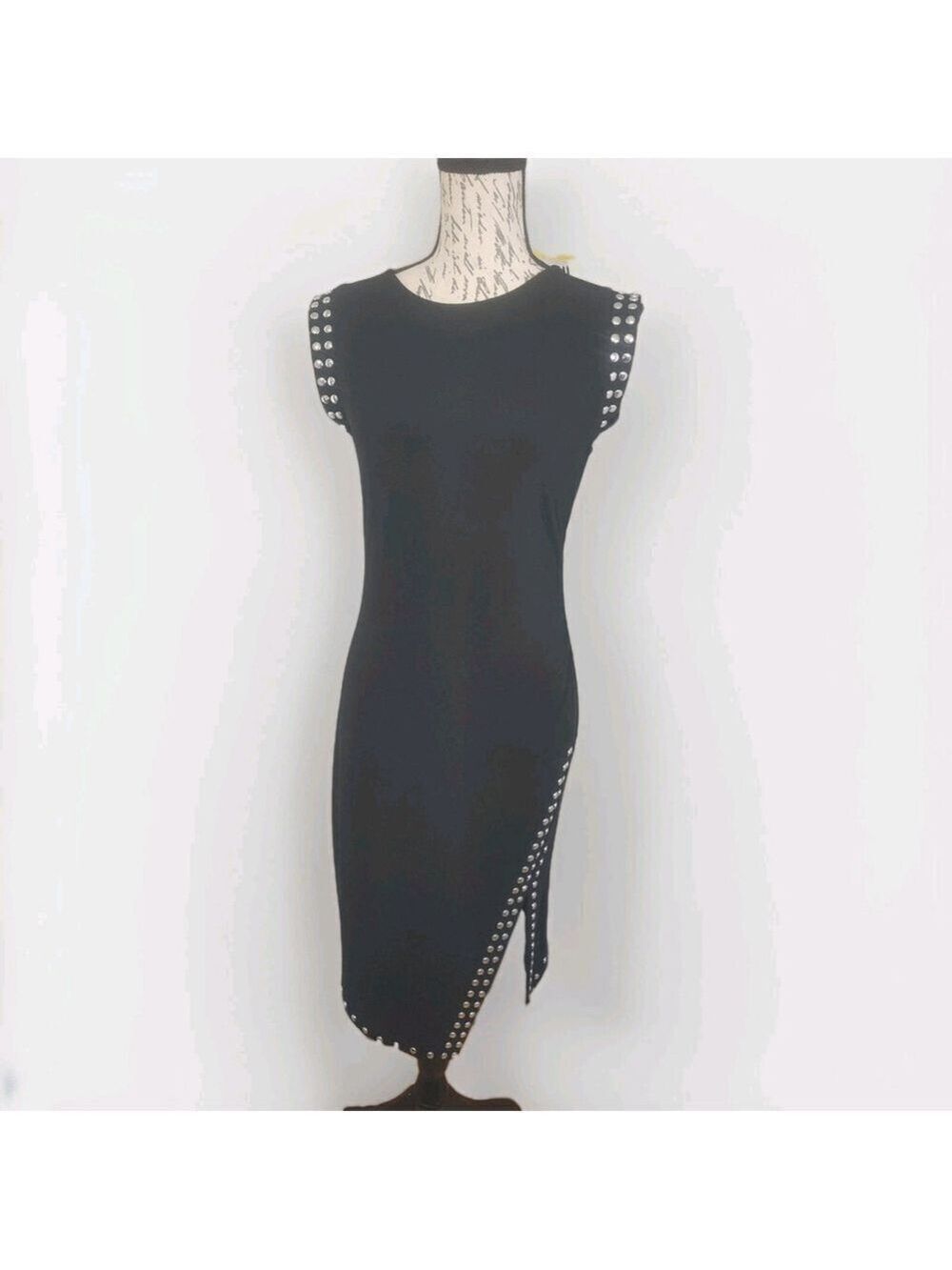 JOSEPH RIBCOFF Asymmetrical Woman -Size 8 Black Silver Studded Bodycon Dress